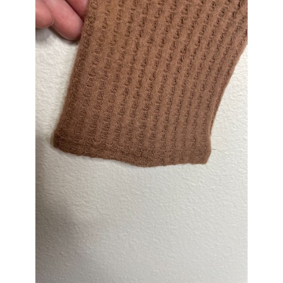 Zenana Thermal Waffle Knit Cowl Neck Hi-Low Tunic Oversized Sweater Cocoa Rayon - Picture 8 of 16